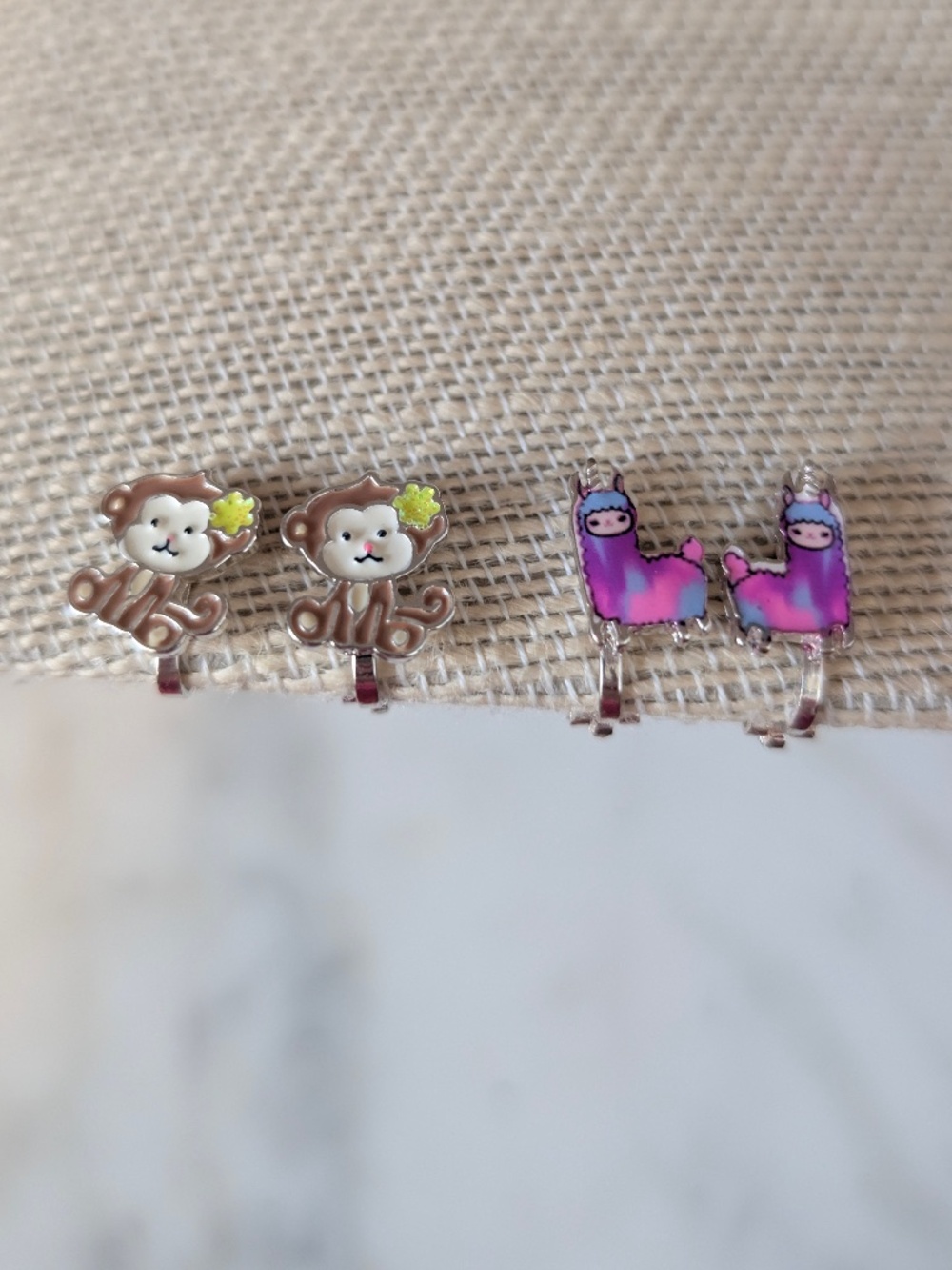 Claire's Clip On Earrings Lot Of 2 Pairs Monkeys Llamas Non-pierced ears